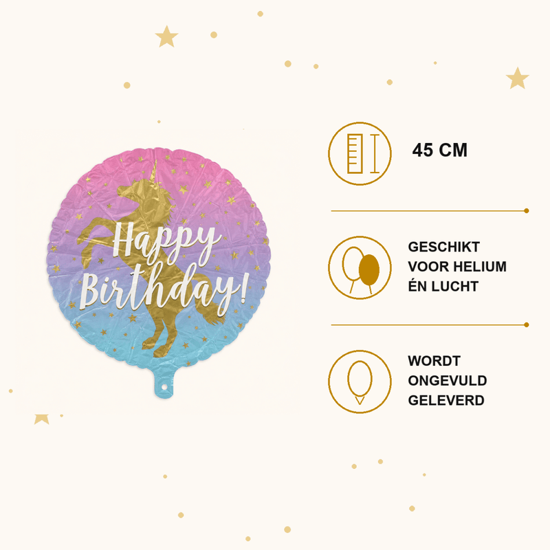 Happy Birthday Unicorn Folie Ballon Goud - 45 cm - Ballonnenshop.nl