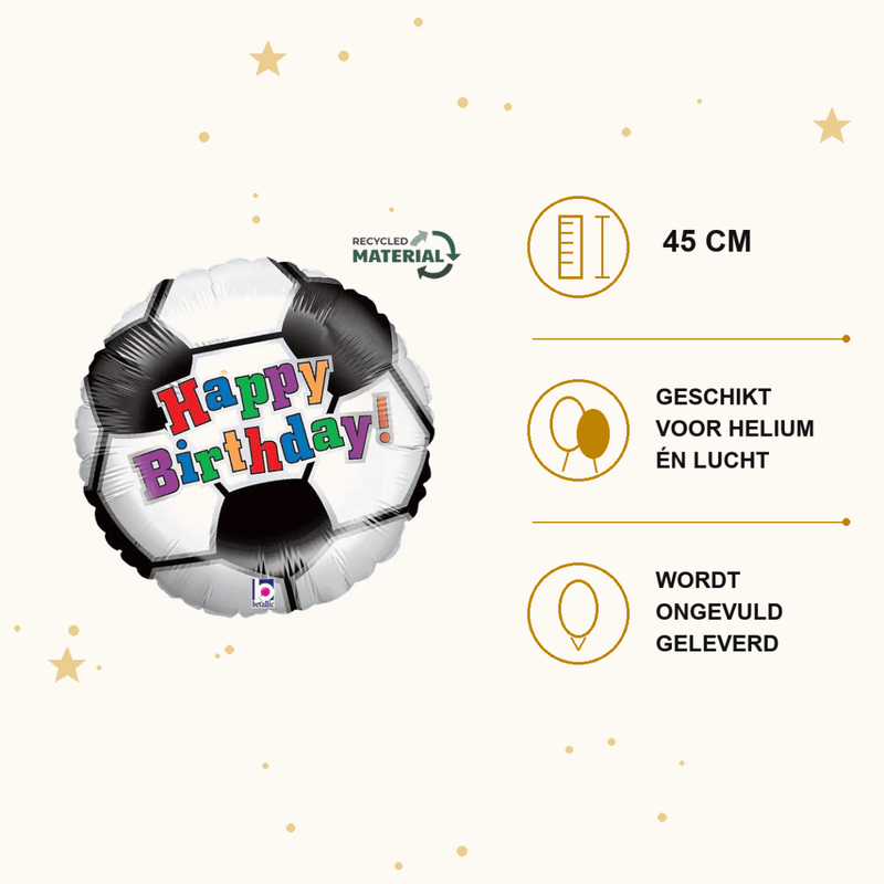 Happy Birthday Voetbal Folie Ballon - 45 cm - Ballonnenshop.nl