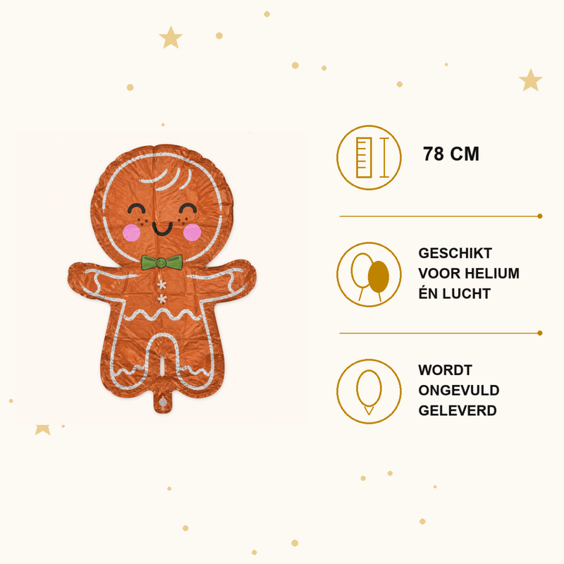 Happy Gingerbread Man Folie Ballon - kerst - 78 cm - Ballonnenshop.nl