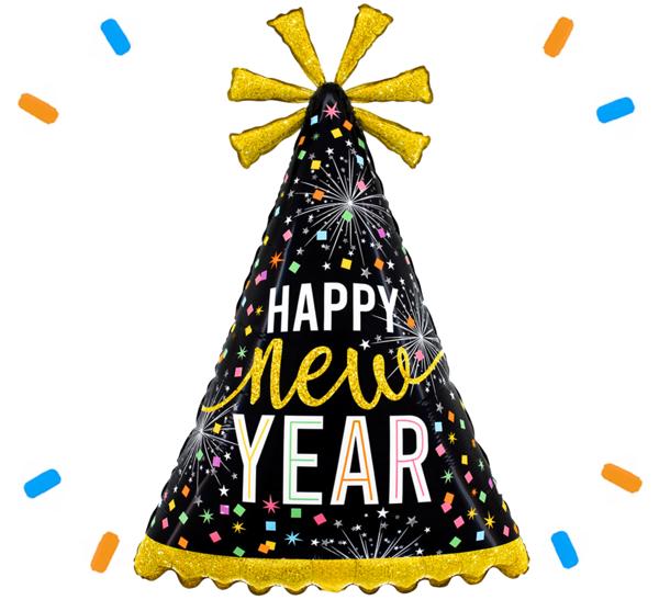 Happy New Year Feesthoed Helium Ballon - Gevuld Met Helium - 81 cm - Ballonnenshop.nl