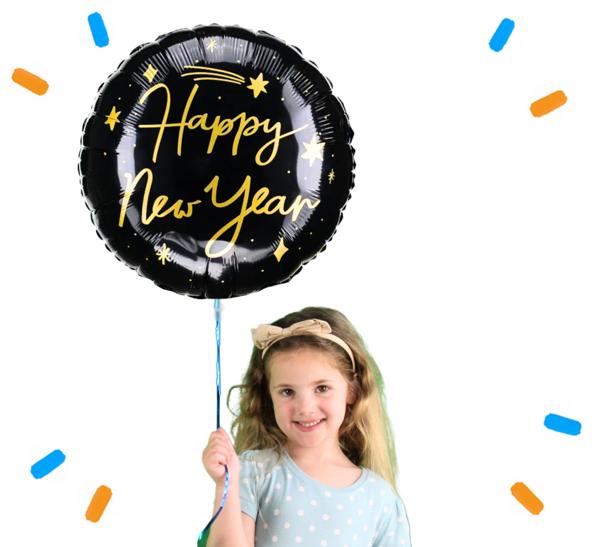 Happy New Year Helium Ballon Zwart - Gevuld Met Helium - 45 cm - Ballonnenshop.nl