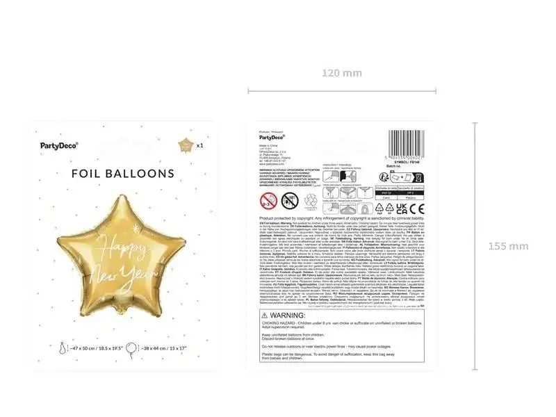 Happy New Year Ster Folie Ballon Goud 50 cm - Ballonnenshop.nl