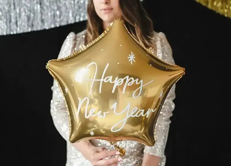 Happy New Year Ster Folie Ballon Goud 50 cm - Ballonnenshop.nl