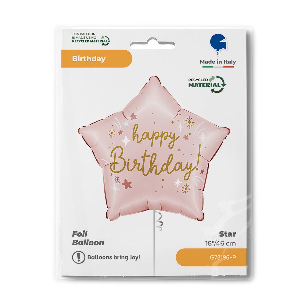 Happy Birthday Ster Folie Ballon Licht Roze 45 cm
