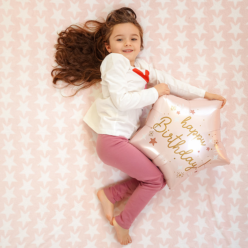 Happy Birthday Ster Folie Ballon Licht Roze 45 cm