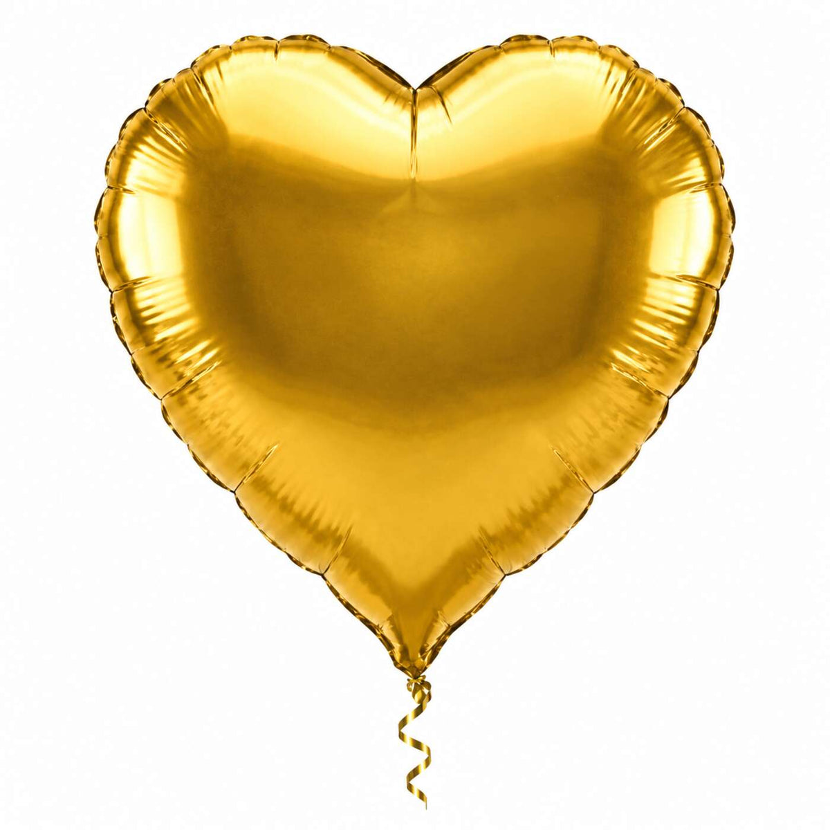 Grote Gouden Hartjes ballon met dun metallic gouden lint op witte achtergrond – Ballonnenshop.nl