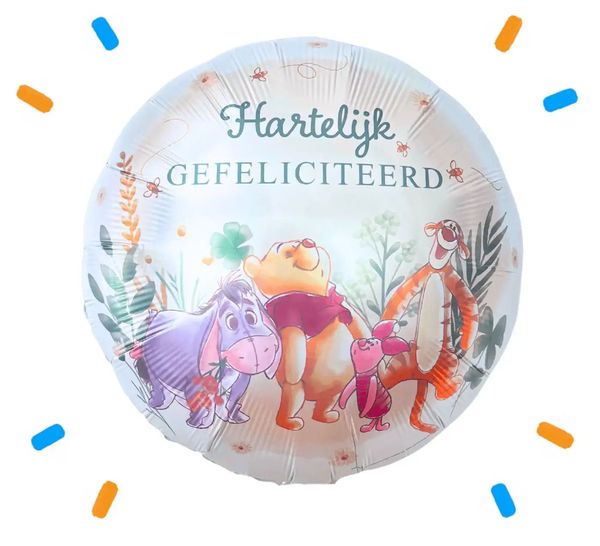Hartelijk Gefeliciteerd Winnie The Pooh Met Vrienden Helium Ballon - Gevuld Met Helium - 46 cm - Ballonnenshop.nl