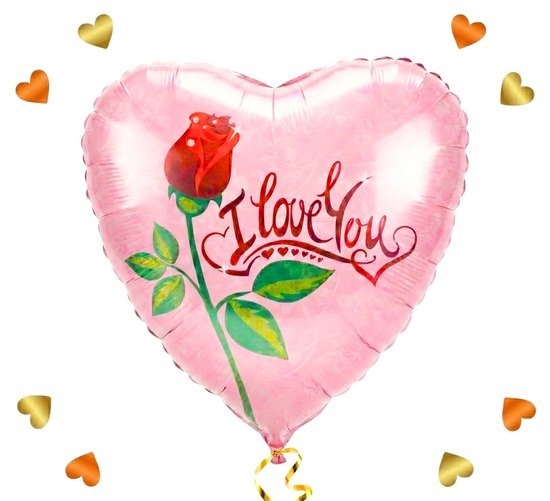 Hartjes Ballon I Love You Roos - Gevuld Met Helium - 45 cm - Ballonnenshop.nl