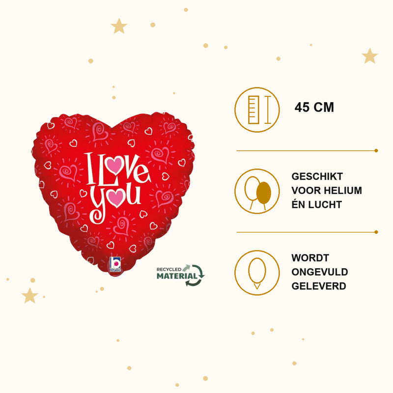 Hartjes Ballon - Love You Hearts - 45 cm - Ballonnenshop.nl