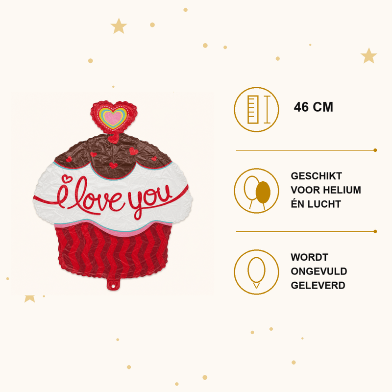 Hartjes Cupcake Folie Ballon - 46 cm - Ballonnenshop.nl