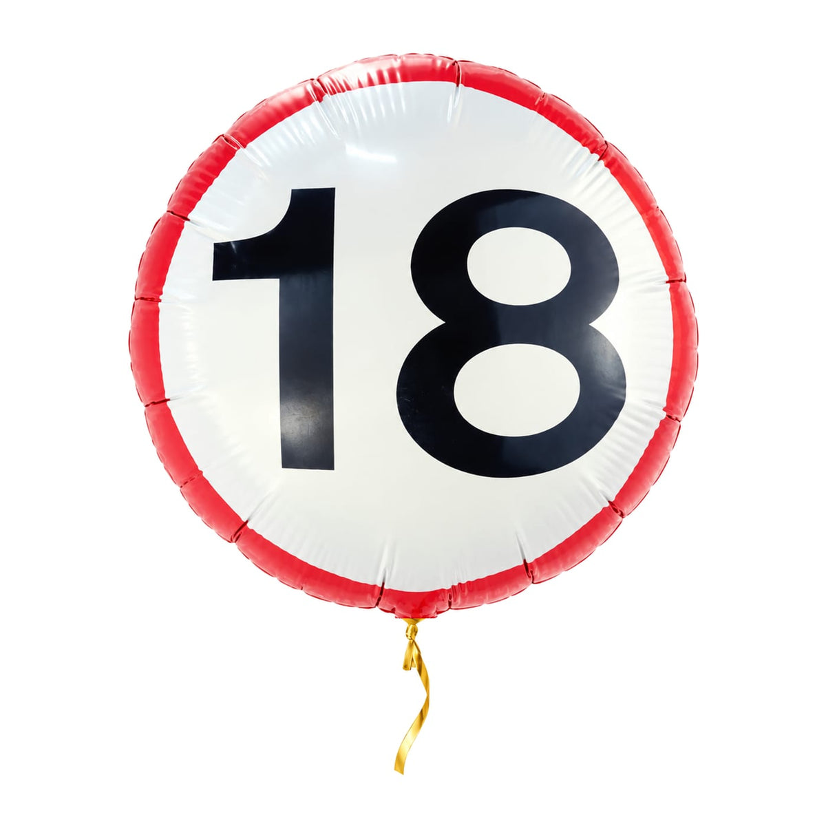 Ballon Verkeersbord 18 Jaar – met helium gevuld, met gouden lint