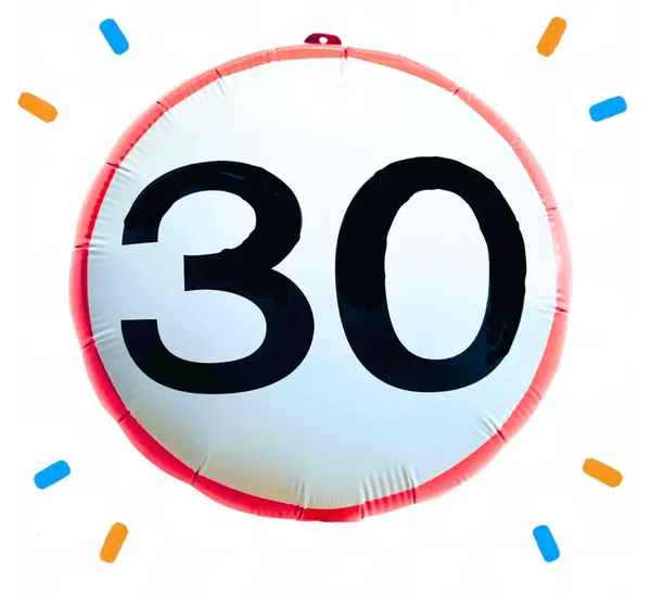Helium Ballon Verkeersbord 30 Jaar - Gevuld Met Helium - 45 cm - Ballonnenshop.nl