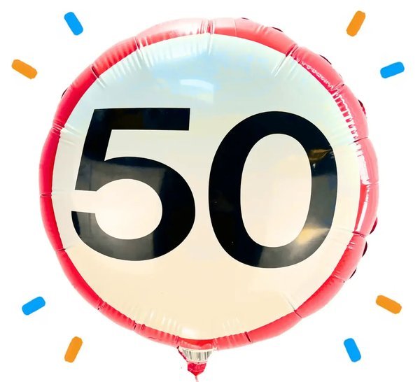 Helium Ballon Verkeersbord 50 Jaar - Gevuld Met Helium - 45 cm - Ballonnenshop.nl
