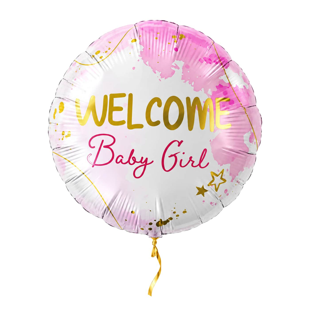 Helium Ballon Welcome Baby Girl – met helium gevuld, met gouden lint