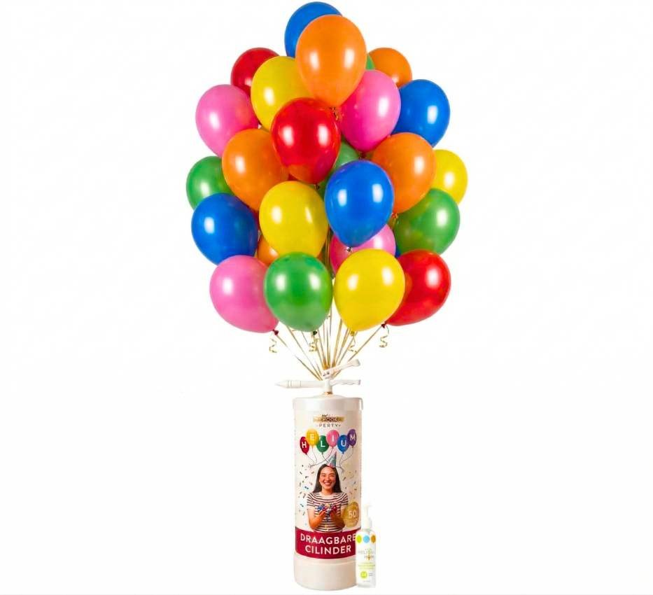 Helium Tank voor 50 ballonnen | Met 25 Gekleurde Ballonnen 30 cm, Ballonnenboost & Lint - Ballonnenshop.nl