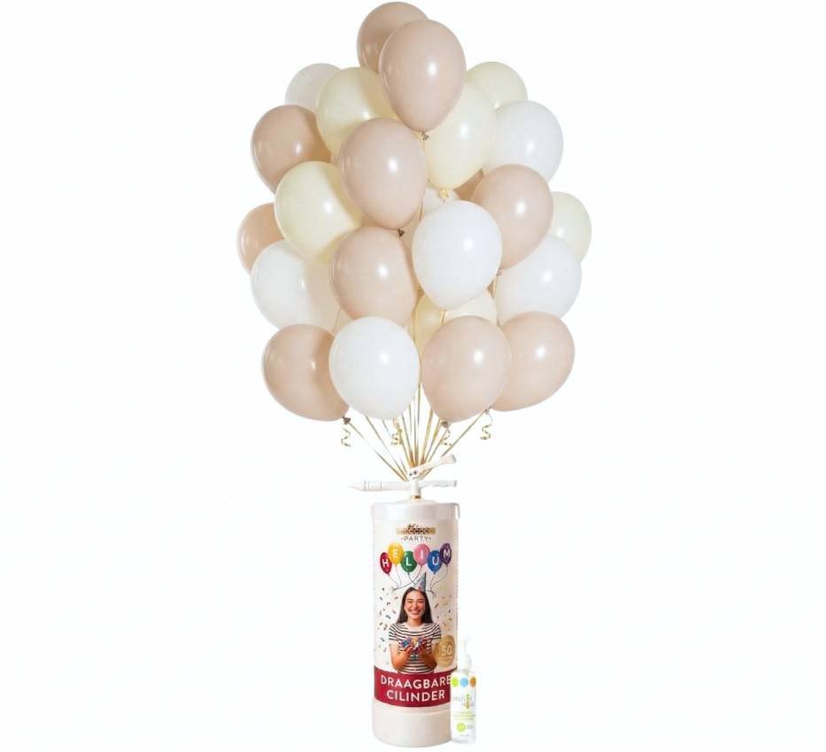 Helium Tank voor 50 ballonnen | Met 25x Ballonnen Mix Nearly Nude 30 cm, Ballonnenboost & Lint - Ballonnenshop.nl