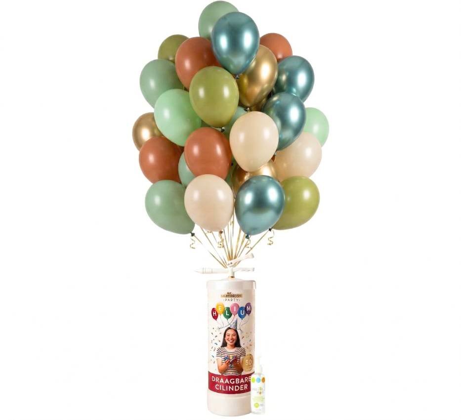 Helium Tank voor 50 ballonnen | Met 25x Ballonnen Mix Safari Chique 30 cm, Ballonnenboost & Lint - Ballonnenshop.nl