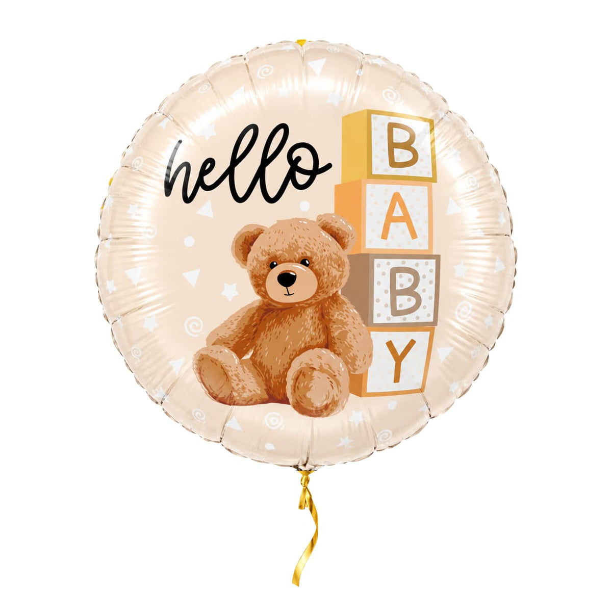 Hello Baby Teddy Bear Ballon – met helium gevuld, met gouden lint