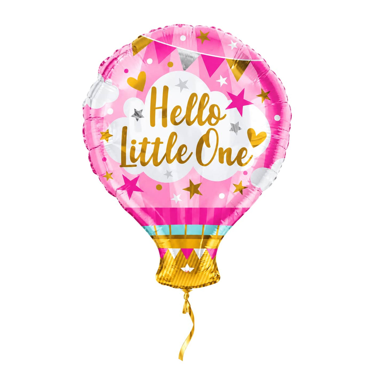 Hello Little One Luchtballon Roze – met helium gevuld, met gouden lint