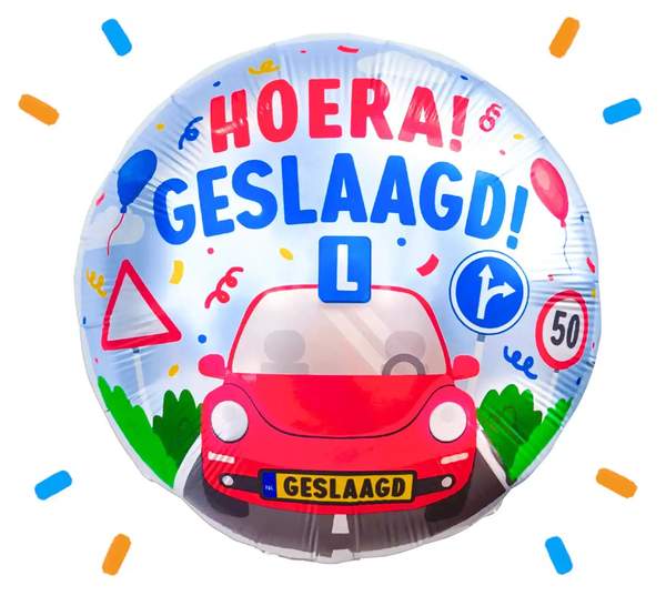 Hoera! Auto Rijbewijs Geslaagd Helium Ballon - Gevuld Met Helium - 46 cm - Ballonnenshop.nl