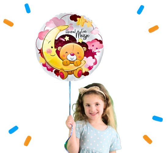 Hoera! Een Meisje Helium Ballon - Gevuld Met Helium - 46 cm - Ballonnenshop.nl