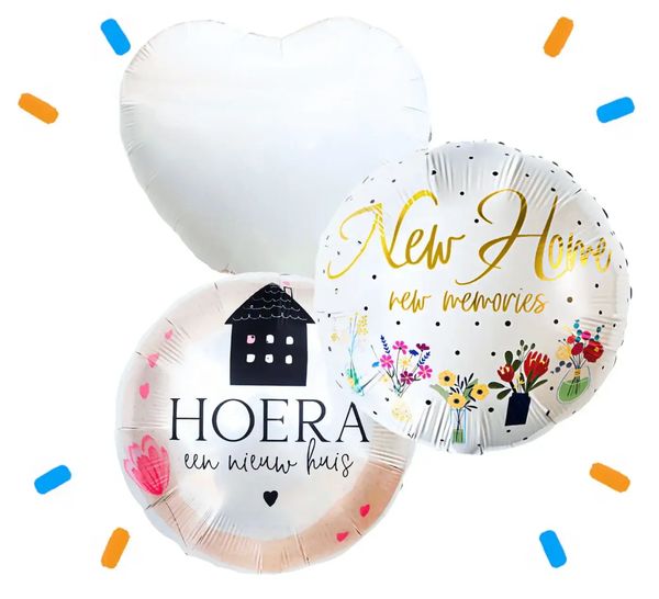 Hoera Een nieuw Huis Trosje Helium Ballonnen - Gevuld Met Helium - 46 cm - Ballonnenshop.nl