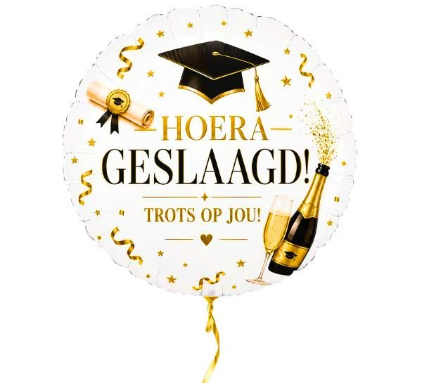 Hoera Geslaagd Champagne Ballon - Gevuld Met Helium - 46 cm - Ballonnenshop.nl