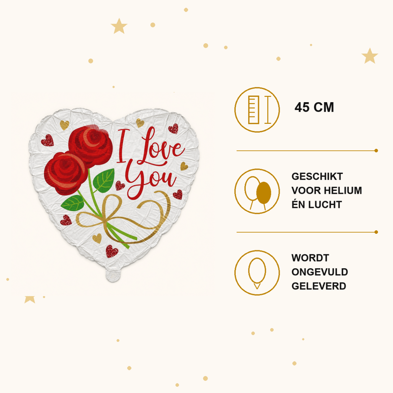 I Love You 2 Rozen Folie Ballon - 45 cm - Ballonnenshop.nl