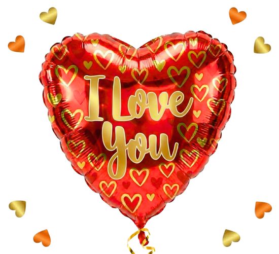 I Love You Hartjes Ballon - Gevuld Met Helium - 45 cm - Ballonnenshop.nl
