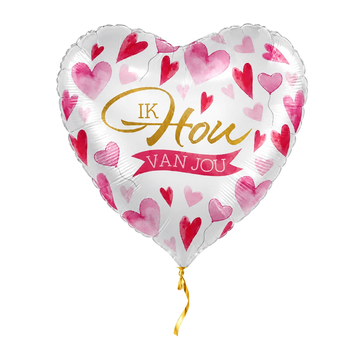 Ik Hou Van Jou Helium Ballon met helium en gouden lint