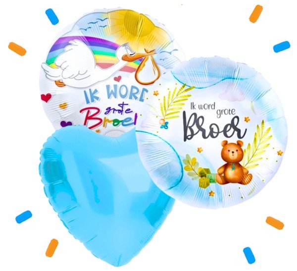 Ik Word Grote Broer Trosje Helium Ballonnen 2 designs - Gevuld Met Helium - 46 cm - Ballonnenshop.nl