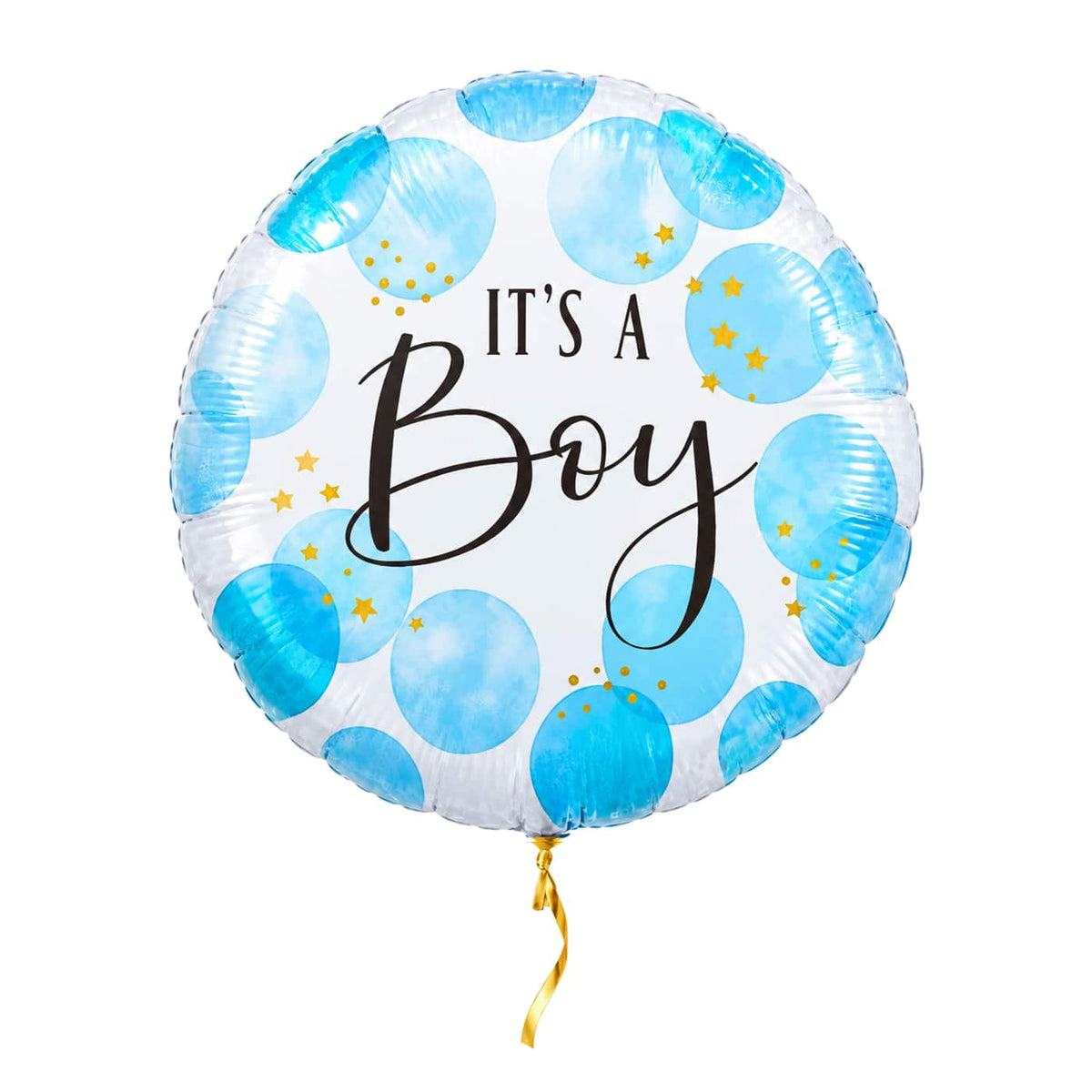 It's A Boy Stippen Helium Ballon – met helium gevuld, met gouden lint