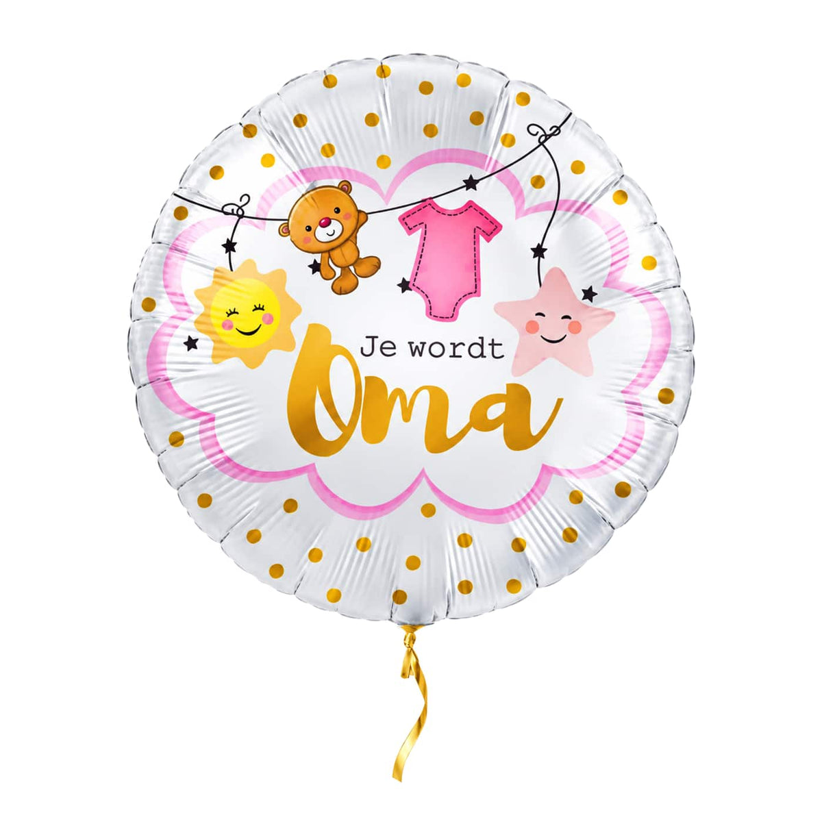 Je Wordt Oma Helium Ballon – met helium gevuld, met gouden lint