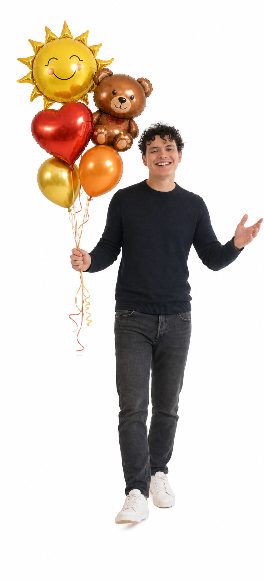 Jesse de Vries met een tros beterschapsballonnen