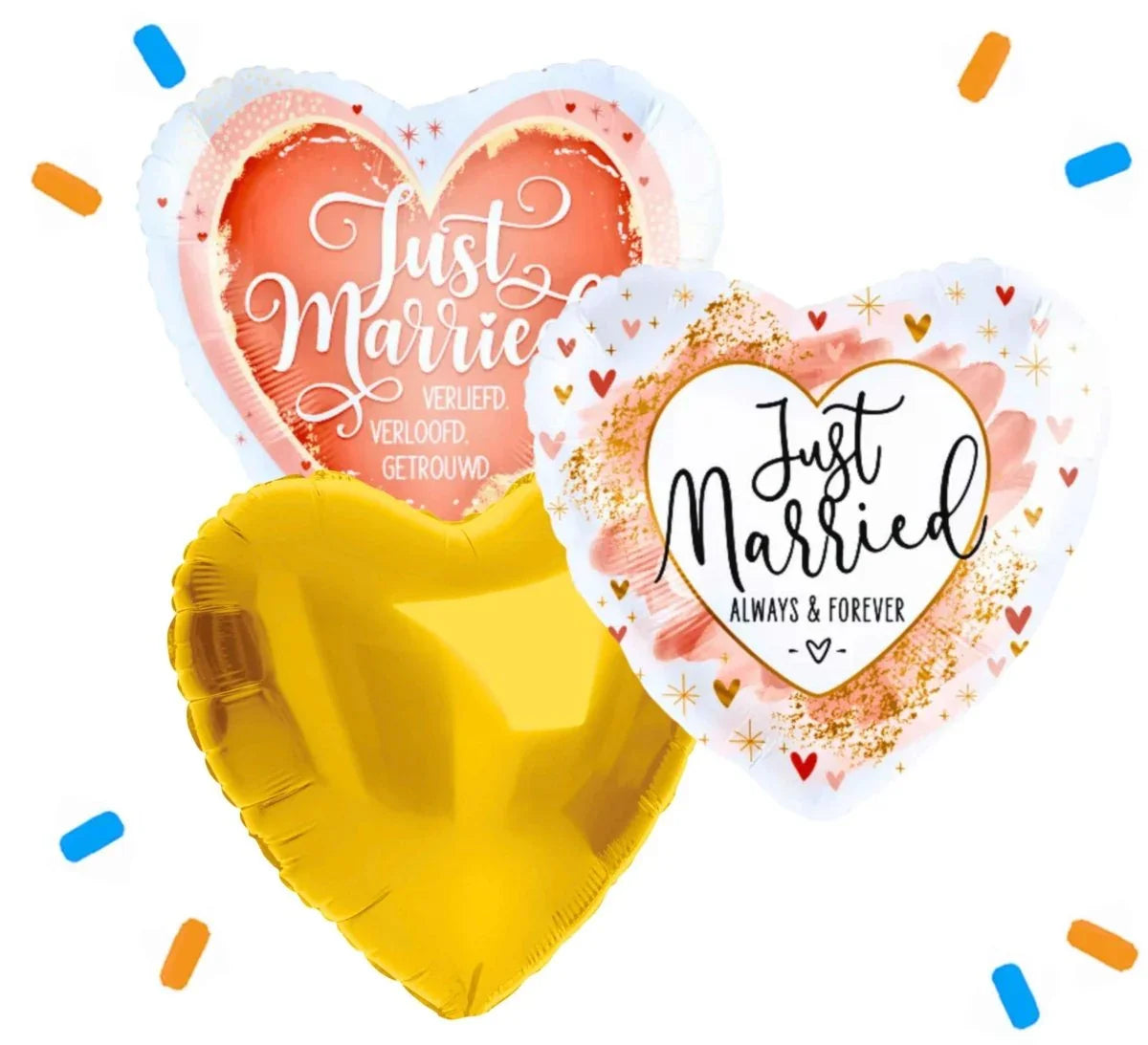 Just Married Trosje Helium Ballonnen - Gevuld Met Helium - 46 cm - Ballonnenshop.nl
