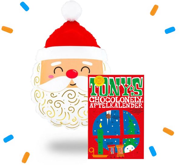 Kerstman Helium Ballon 62 cm + Tony's Aftelkalender - Ballonnenshop.nl