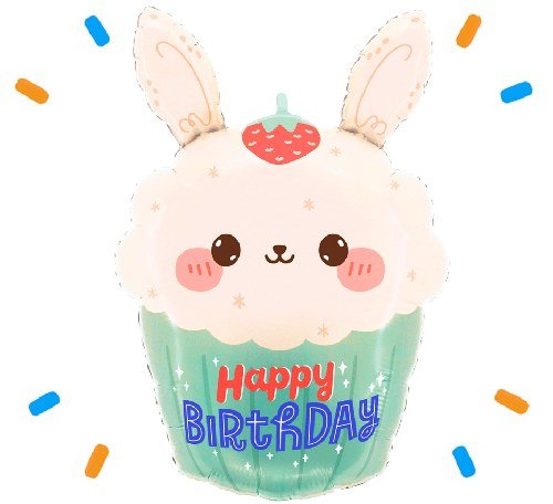Konijntje Cupcake Happy Birthday Helium Ballon - Gevuld Met Helium - 61 cm - Ballonnenshop.nl