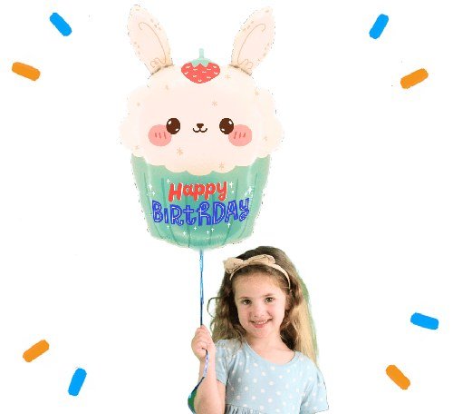 Konijntje Cupcake Happy Birthday Helium Ballon - Gevuld Met Helium - 61 cm - Ballonnenshop.nl