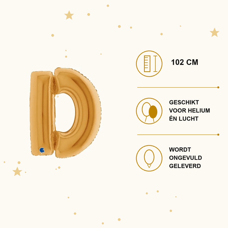 Letter Ballon D Goud 102 cm - Ballonnenshop.nl
