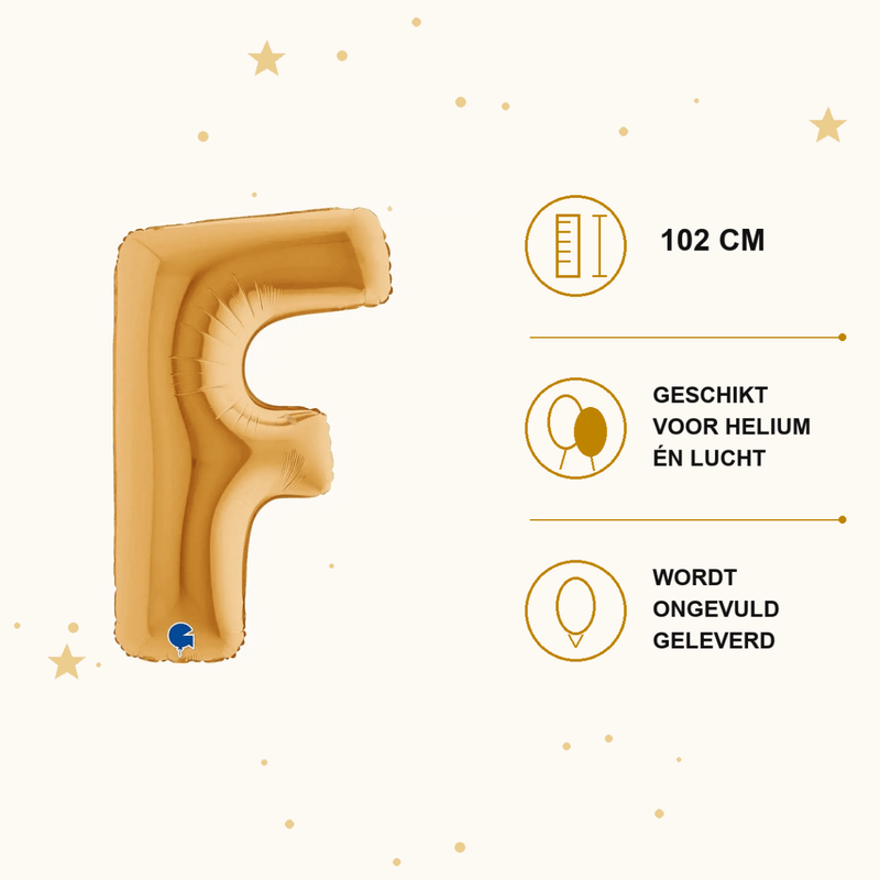 Letter Ballon F Goud 102 cm - Ballonnenshop.nl