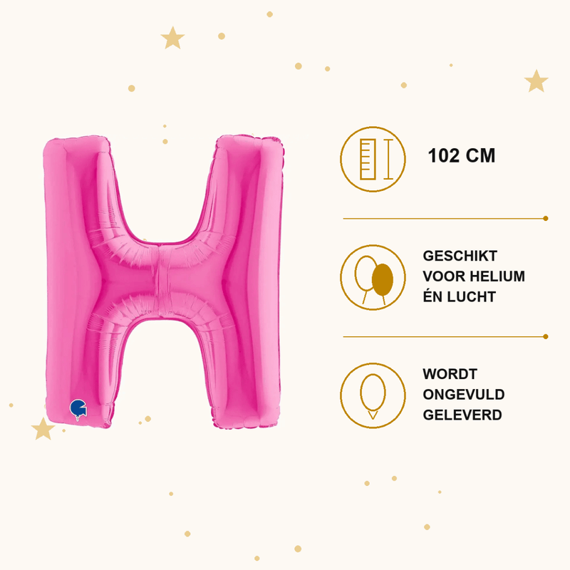 Letter Ballon H Roze - 102 cm - Ballonnenshop.nl