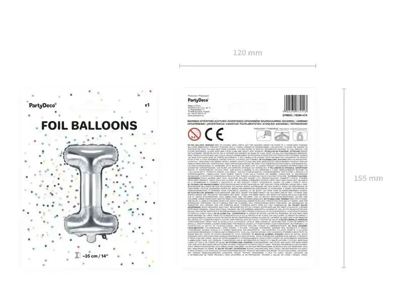 Letter Ballon I Zilver - 35 cm - Ballonnenshop.nl