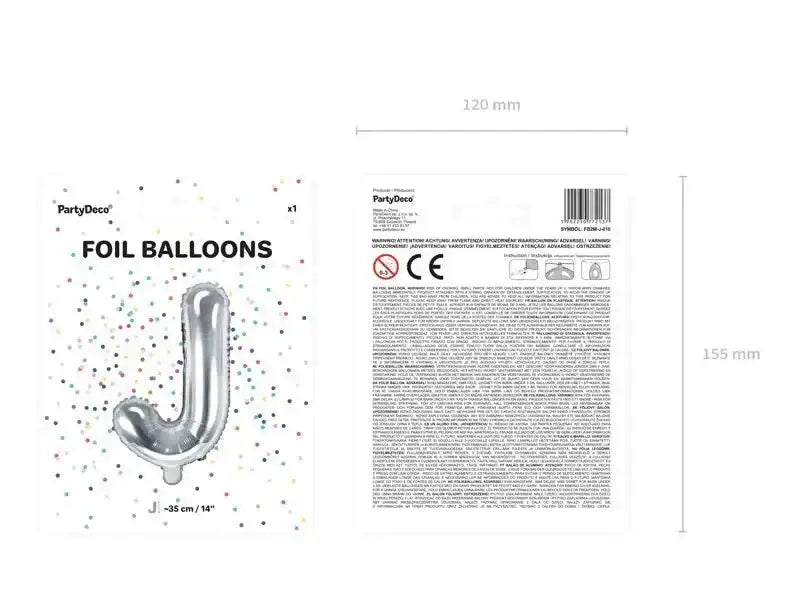 Letter Ballon J Zilver - 35 cm - Ballonnenshop.nl