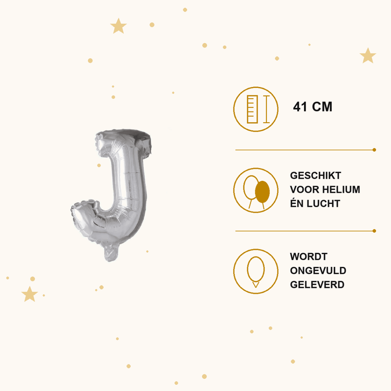 Letter Ballon J Zilver - 41 cm - Ballonnenshop.nl
