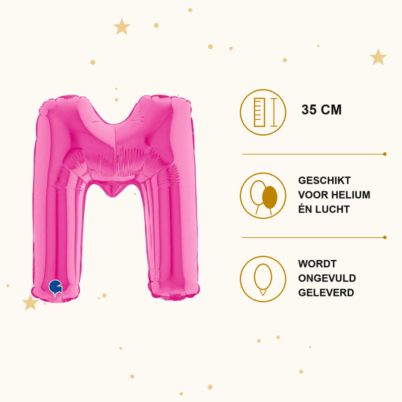 Letter Ballon M Roze - 35 cm - Ballonnenshop.nl