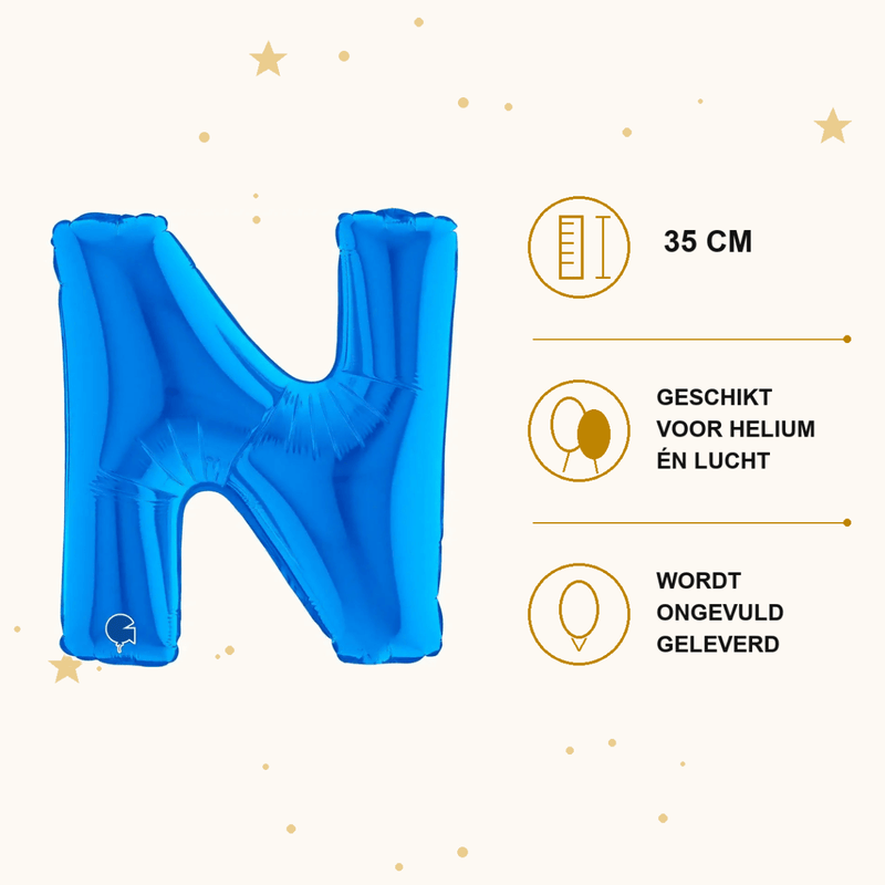 Letter Ballon N Blauw - 35 cm - Ballonnenshop.nl
