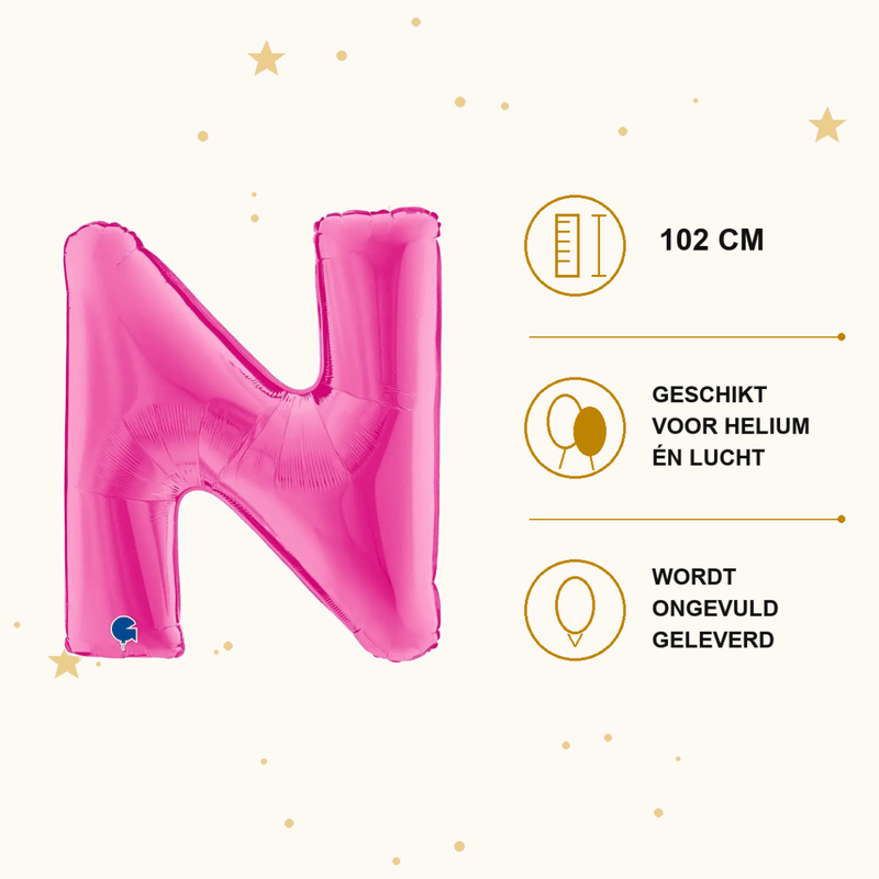 Letter Ballon N Roze - 102 cm - Ballonnenshop.nl