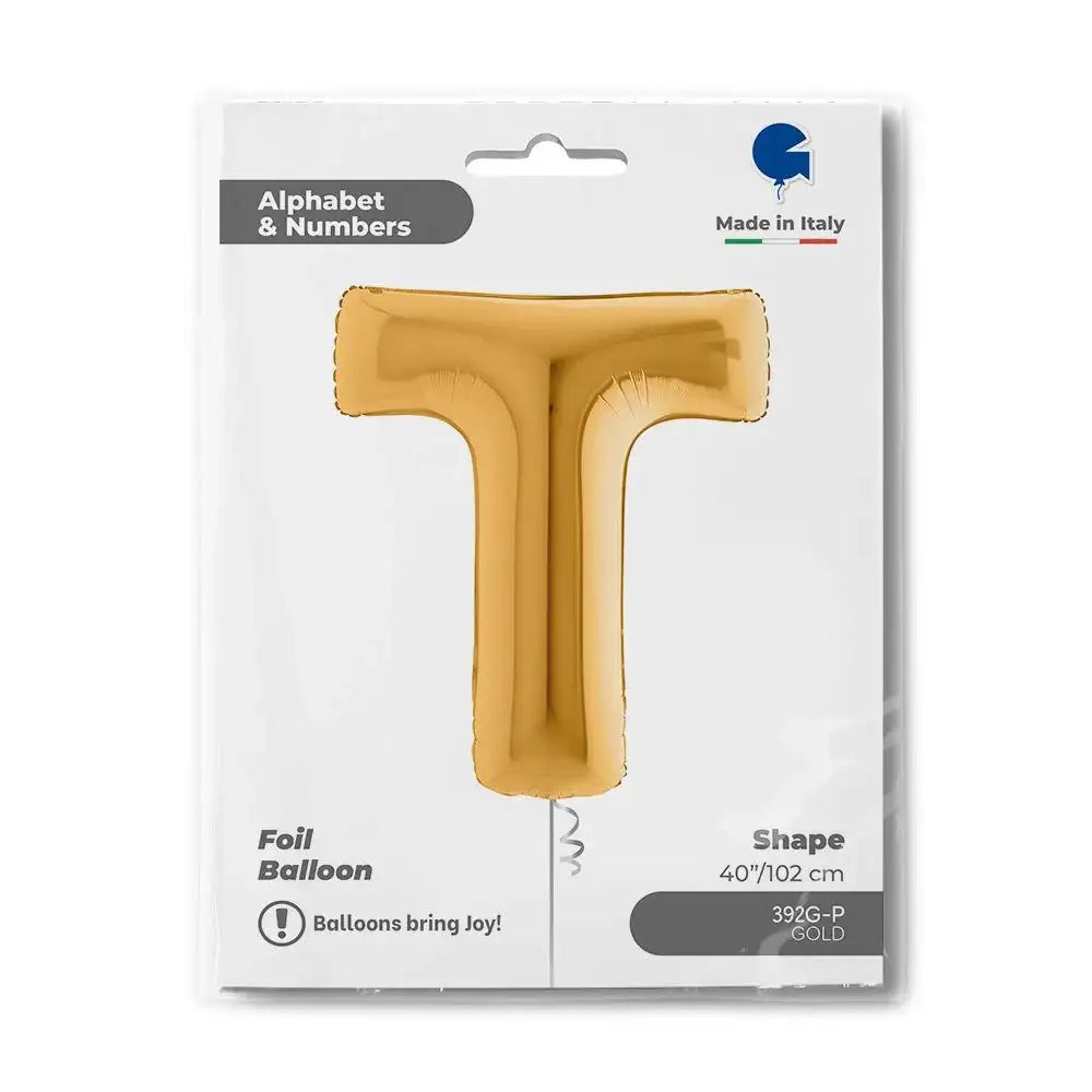 Letter Ballon T Goud 102 cm - Ballonnenshop.nl
