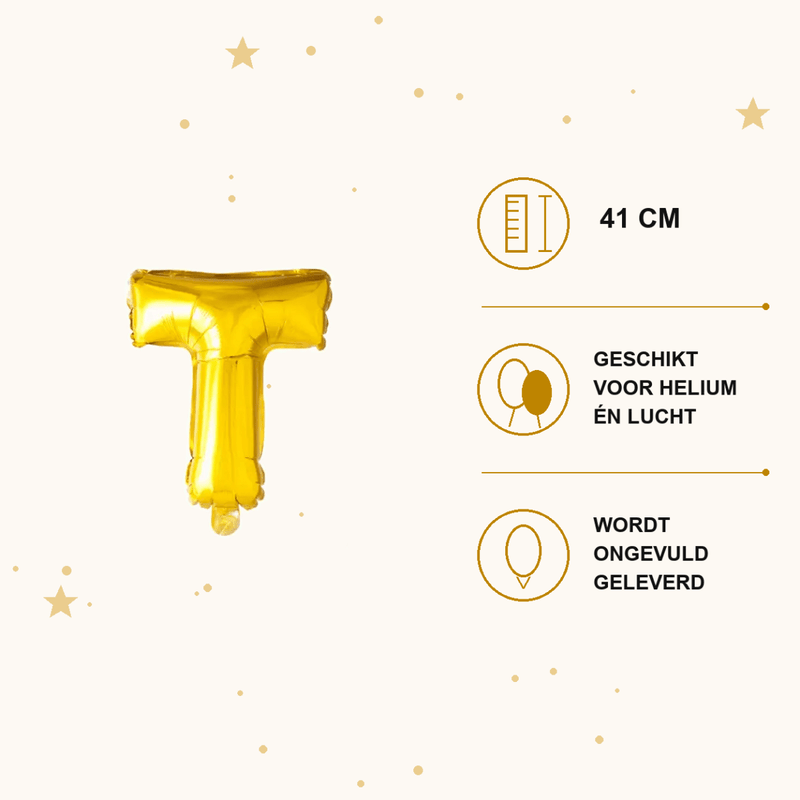 Letter Ballon T Goud - 41 cm - Ballonnenshop.nl
