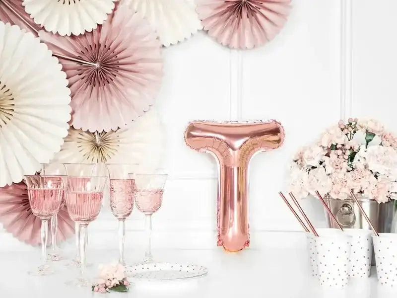 Letter Ballon T Rose Goud - 35 cm - Ballonnenshop.nl